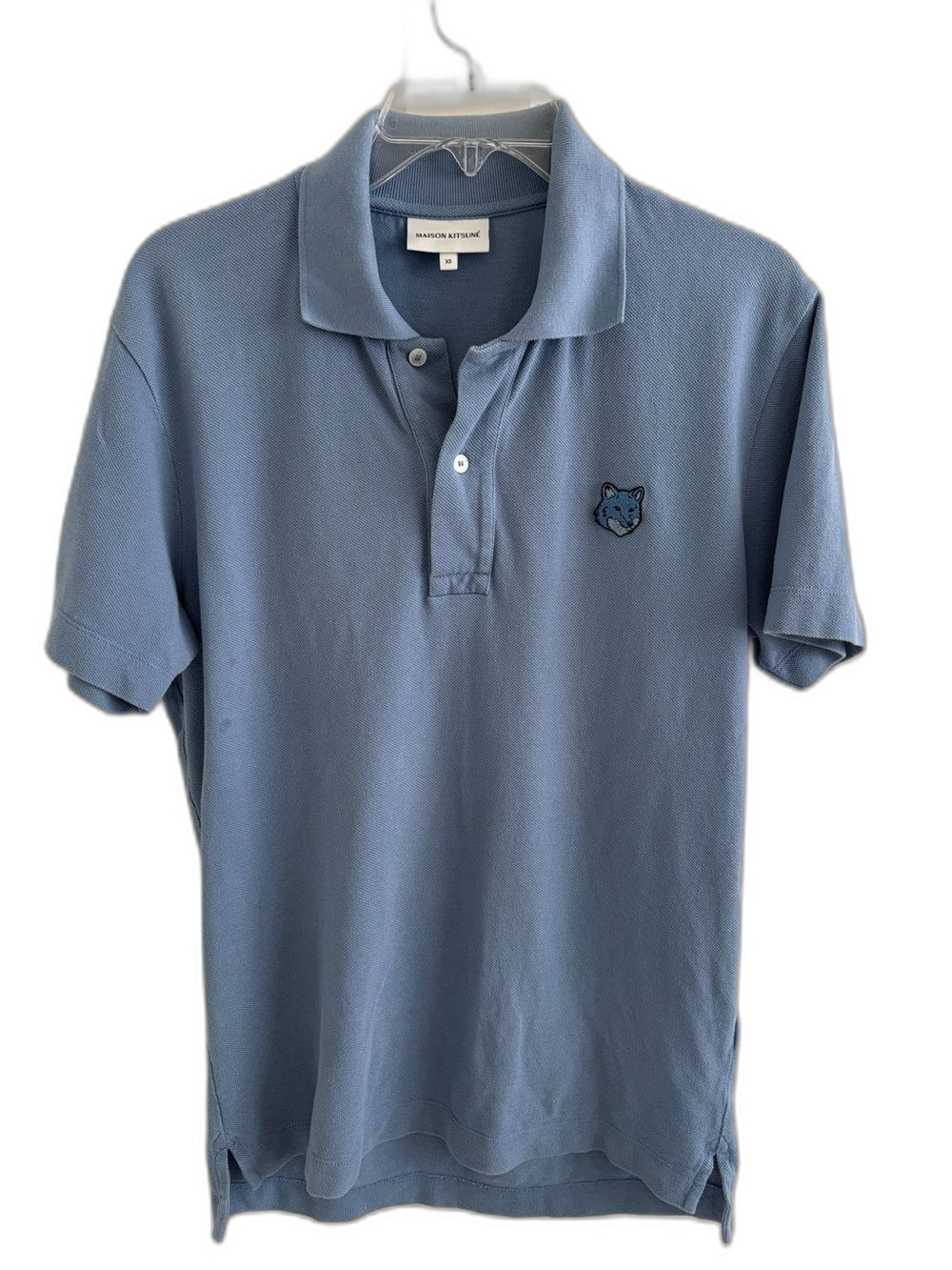 EUC Maison Kitsune pique Cotton Polo Shirt Men Blue XS